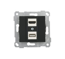 Rita - Розетка HDMI + USB Type A, для передачи данных, черный мат