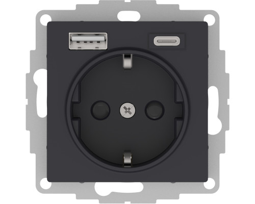 ATLASDESIGN РОЗЕТКА 16А c 2 USB A+С, 5В/2,4А/3,0А, 2х5В/1,5А, механизм, КАРБОН