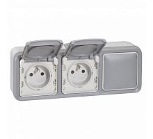 PLEXO - Коробка для наклад. монтажа 3 поста, горизонт. (серый) | арт.069680