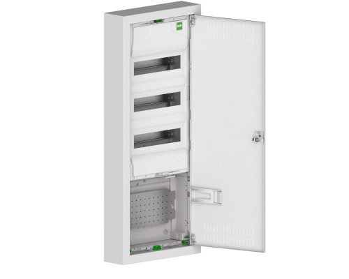 Щит настенный MSF TWIN RN комбинированный,3*12M+1xМП перф., N/PE-шинки, 1xSCHUKO, мет. дверь, белый