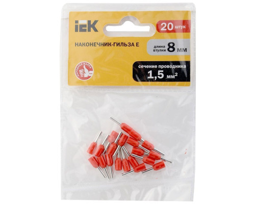 Наконечник-гильза Е1508 1,5мм2 (красный, 20шт) IEK