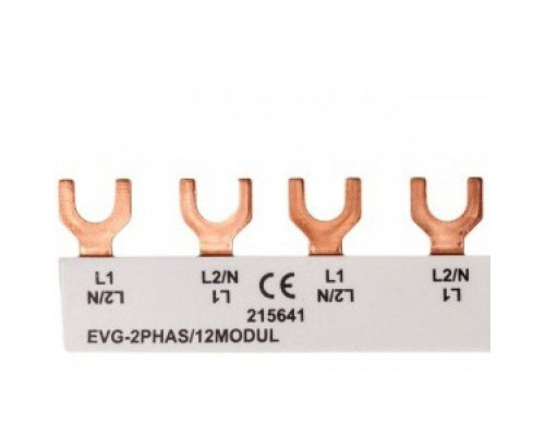 FORK 2П Шинка Eaton на 12 соединений  EVG-2PHAS/12MODUL, 2P, 10мм2, 63А, вилка