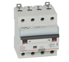 DX3 4P 10A тип АС 30мA 6kA 4М Дифф. авт. выкл.