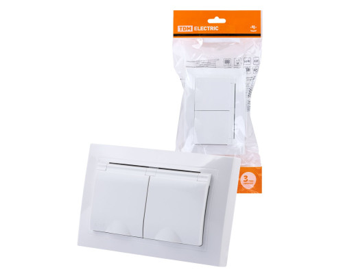 Розетка двойная 2П+З с защ. шт. и крышкой 16А 250В IP44 белая "Таймыр" TDM | арт.SQ1814-0076
