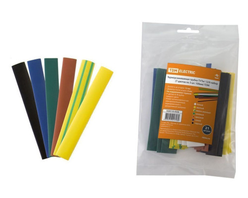 Термоусаживаемая трубка ТУТнг 12/6 набор (7 цветов по 3 шт. 100мм) TDM