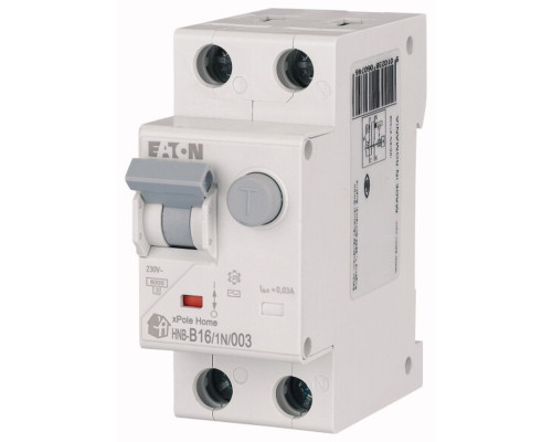 Дифф. авт. выключатель HNB-B16/1N/003, 1P+N, 16A, хар-ка B, 6kA, 30mA, тип АC, 2M