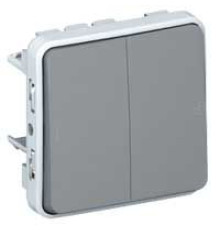 PLEXO - Выключатель/переключатель на два направления двухклавишный IP 55 (серый) | арт.069525