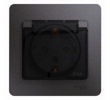 GSL001348 GLOSSA РОЗЕТКА с зазем. со шторками с крышкой,IP44,16А, 250В, в сборе,ГРАФИТ - GSL001348