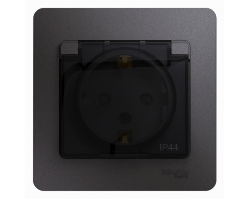 GSL001348 GLOSSA РОЗЕТКА с зазем. со шторками с крышкой,IP44,16А, 250В, в сборе,ГРАФИТ - GSL001348