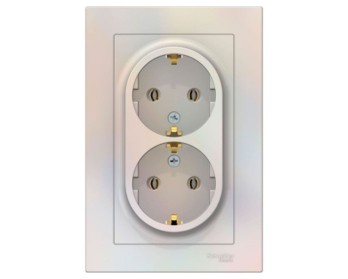 Розетка двойная с заземлением без шторок с рамкой Schneider Electric AtlasDesign ATN000424 Жемчуг -