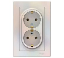 Розетка двойная с заземлением без шторок с рамкой Schneider Electric AtlasDesign ATN000424 Жемчуг -