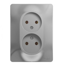 Розетка 2-местная, без заземления без шторок с рамкой Schneider Electric Glossa GSL000320 Алюминий -
