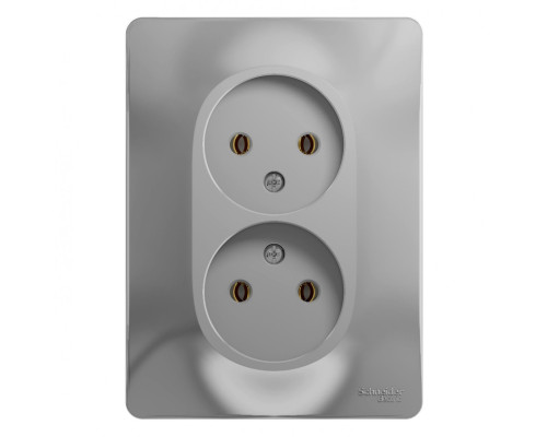 Розетка 2-местная, без заземления без шторок с рамкой Schneider Electric Glossa GSL000320 Алюминий -