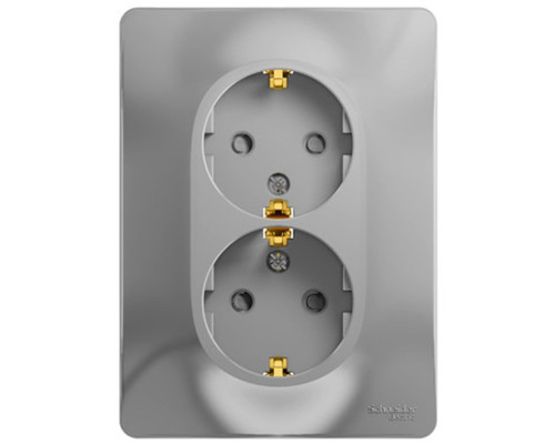Розетка 2-местная, с заземлением со шторками с рамкой Schneider Electric Glossa GSL000326 Алюминий -