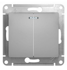 Выключатель  2-клавишный, с подсветкой Schneider Electric Glossa GSL000353 Алюминий - GSL000353