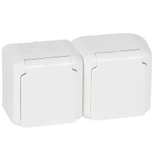 Quteo - Розетка 2x2P+E нем. стд. со шторками IP44 (белый)
