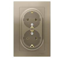 Розетка двойная с заземлением без шторок с рамкой Schneider Electric AtlasDesign ATN000524 Шампань -