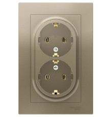 Розетка двойная с заземлением без шторок с рамкой Schneider Electric AtlasDesign ATN000524 Шампань -