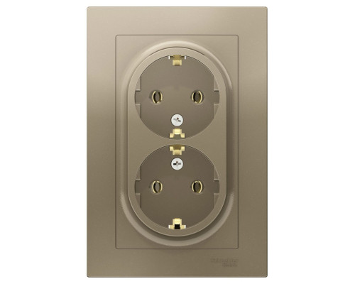 Розетка двойная с заземлением без шторок с рамкой Schneider Electric AtlasDesign ATN000524 Шампань -
