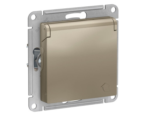 Розетка с заземлением со шторками с крышкой Schneider Electric AtlasDesign ATN000546 Шампань - ATN00