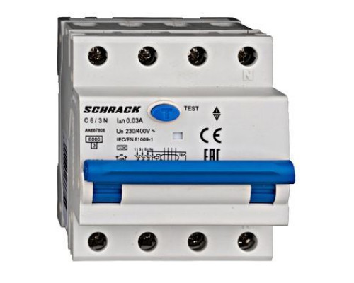 AK 6кА 3P+N С 06A/30mA 4М Дифференциальный автоматический выключатель тип A