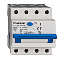AK 6кА 3P+N С 10A/30mA 4М Дифференциальный автоматический выключатель тип A