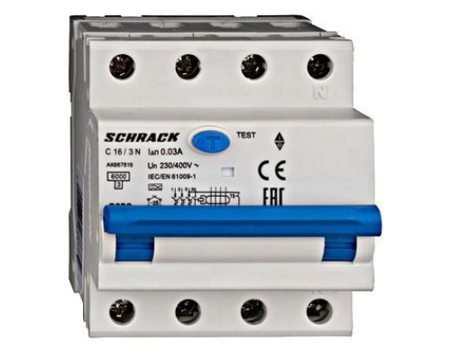 AK 6кА 3P+N С 16A/30mA 4М Дифференциальный автоматический выключатель тип A