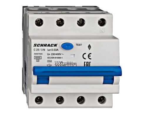 AK 6кА 3P+N С 25A/30mA 4М Дифференциальный автоматический выключатель тип A