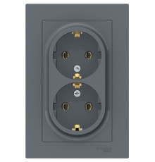 Розетка двойная с заземлением без шторок с рамкой Schneider Electric AtlasDesign ATN000724 Грифель -