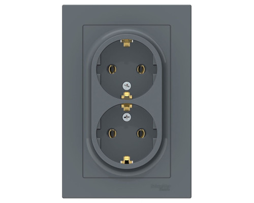Розетка двойная с заземлением без шторок с рамкой Schneider Electric AtlasDesign ATN000724 Грифель -
