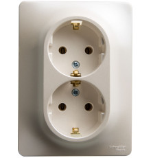 Розетка 2-местная, с заземлением без шторок с рамкой Schneider Electric Glossa GSL000624 Перламутр -