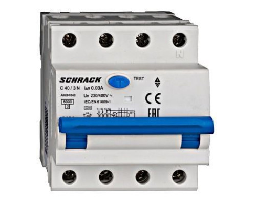 AK 6кА 3P+N С 40A/30mA 4М Дифференциальный автоматический выключатель тип A