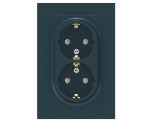 Розетка двойная с заземлением со шторками с рамкой Schneider Electric AtlasDesign ATN000826 Изумруд