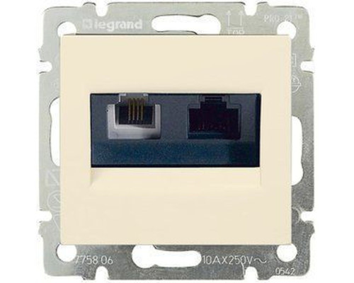 Valena - Розетка двойная RJ-45 UTP CAT6E+RJ11, сл.кость (инд. упаковка)