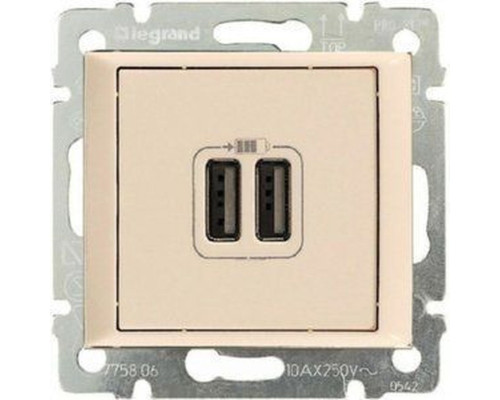 Valena - Розетка с 2-мя коннекторами USB, сл.кость (инд. упаковка)