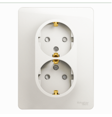 Розетка 2-местная, с заземлением со шторками с рамкой Schneider Electric Glossa GSL000626 Перламутр