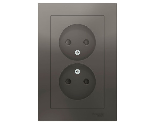 Розетка двойная без заземлениясо шторками с рамкой Schneider Electric AtlasDesign ATN000922 Сталь -