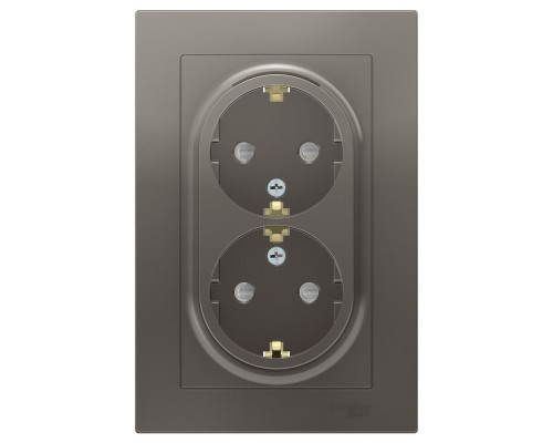 Розетка двойная с заземлением со шторками с рамкой Schneider Electric AtlasDesign ATN000926 Сталь -