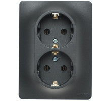 Розетка 2-местная с заземлением, без шторок, с рамкой Schneider Electric Glossa GSL000724 Антрацит -