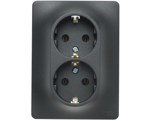 Розетка 2-местная с заземлением, без шторок, с рамкой Schneider Electric Glossa GSL000724 Антрацит -