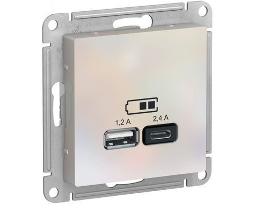 ATN000439 ATLASDESIGN USB РОЗЕТКА A+С, 5В/2,4А, 2х5В/1,2А, механизм, ЖЕМЧУГ