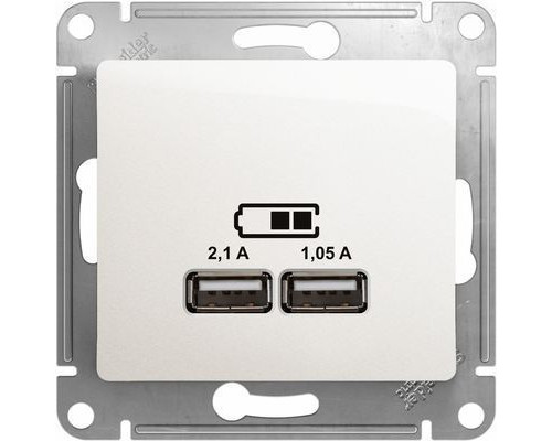 GSL000633 GLOSSA USB РОЗЕТКА, 5В/2100мА, 2х5В/1050мА, механизм, ПЕРЛАМУТР