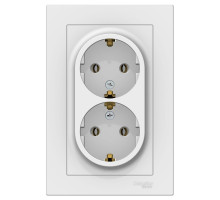 Розетка двойная с заземлением без шторок с рамкой Schneider Electric AtlasDesign ATN000124 Белый - A