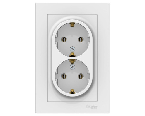 Розетка двойная с заземлением без шторок с рамкой Schneider Electric AtlasDesign ATN000124 Белый - A