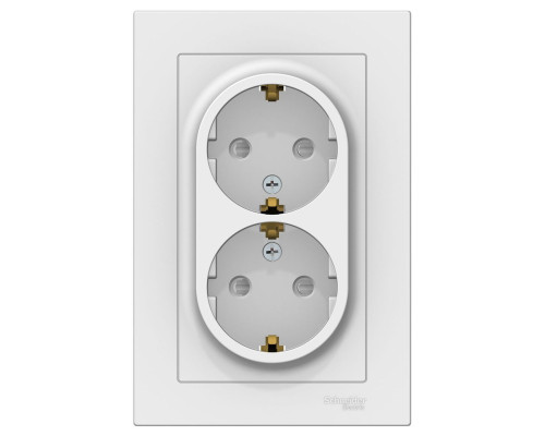 Розетка двойная с заземлением со шторками с рамкой Schneider Electric AtlasDesign ATN000126 Белый -
