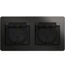 GSL000747 GLOSSA РОЗЕТКА двойная с заземлением, со шторками, в сборе, IP44, АНТРАЦИТ (MS)