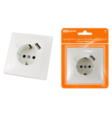 Розетка 2П+З с защ. шт. 16А 250В + USB порт 2,1А 5В белая "Таймыр" TDM