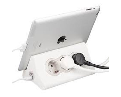 Удлинитель 3X2P+E треугольный с держателем планшета, 2USB, выключатель, 1,5m, бело-серый