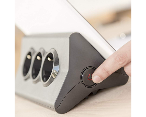Удлинитель 3X2P+E треугольный с держателем планшета, 2USB, выключатель, 1,5m, черный