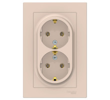 Розетка двойная с заземлением без шторок с рамкой Schneider Electric AtlasDesign ATN000224 Бежевый -